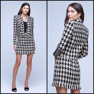 💕L'AGENCE Inez Tweed Blazer + Livia Tweed Skirt Light Camel Black Houndstooth 6